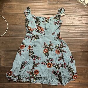 Lulu's Blue Sundress with Flutter Sleeves and Square Neck